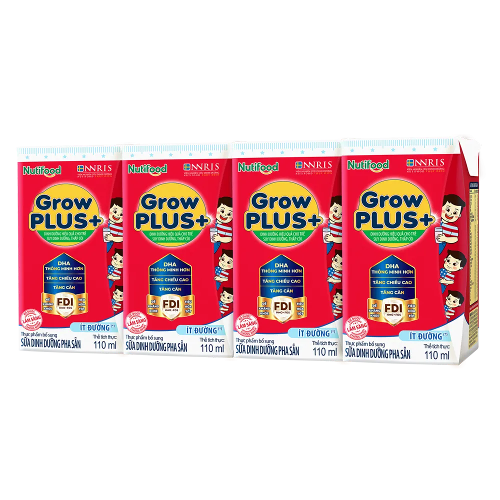 Sữa dinh dưỡng pha sẵn Grow PLus Việt Nam - Nutifood Grow Plus Việt Nam Ít Ngọt 110ml ( trên 1 tuổi )