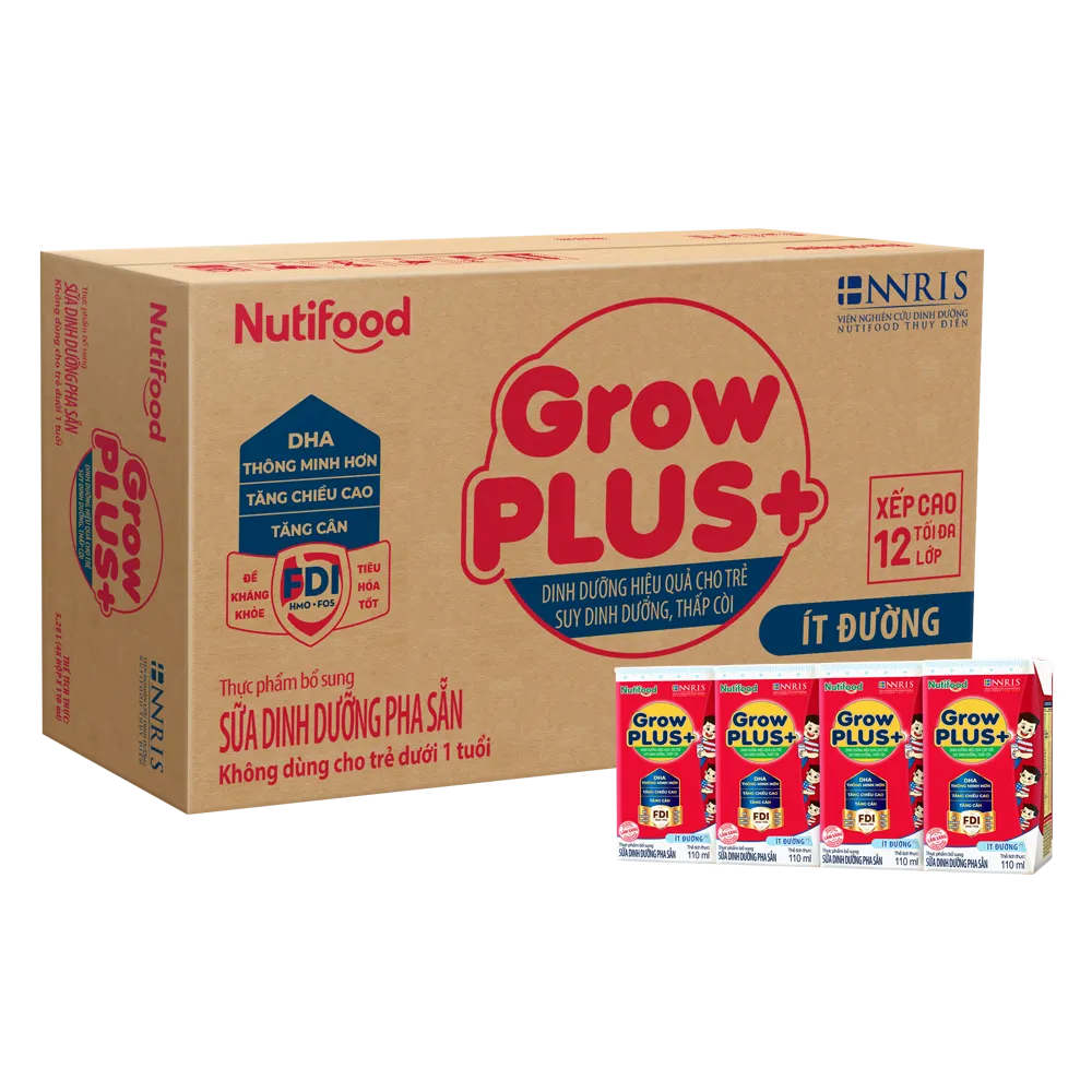 Sữa dinh dưỡng pha sẵn Grow PLus Việt Nam - Nutifood Grow Plus Việt Nam Ít Ngọt 110ml ( trên 1 tuổi ) - Thùng