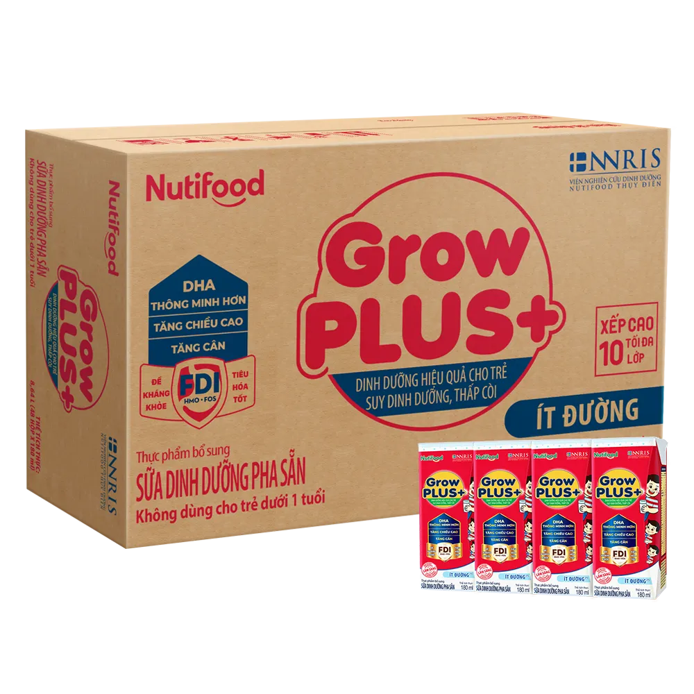 Sữa dinh dưỡng pha sẵn Grow PLus Việt Nam - Nutifood Grow Plus Việt Nam Ít Ngọt 180ml ( trên 1 tuổi ) - Thùng