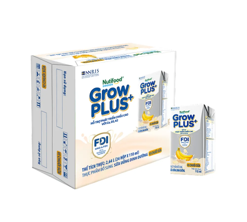 Sữa dinh dưỡng pha sẵn Grow PLus Việt Nam - Chuối Sữa - 110ml - Thùng