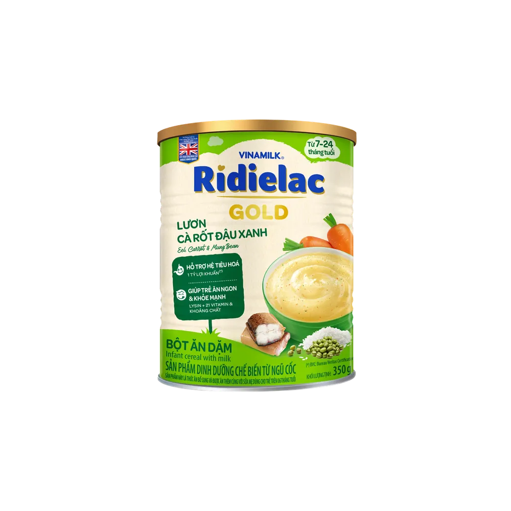 Bột ăn dặm Ridielac Việt Nam - Lươn Cà Rốt Đậu Xanh 350g ( 7 - 24 tháng )
